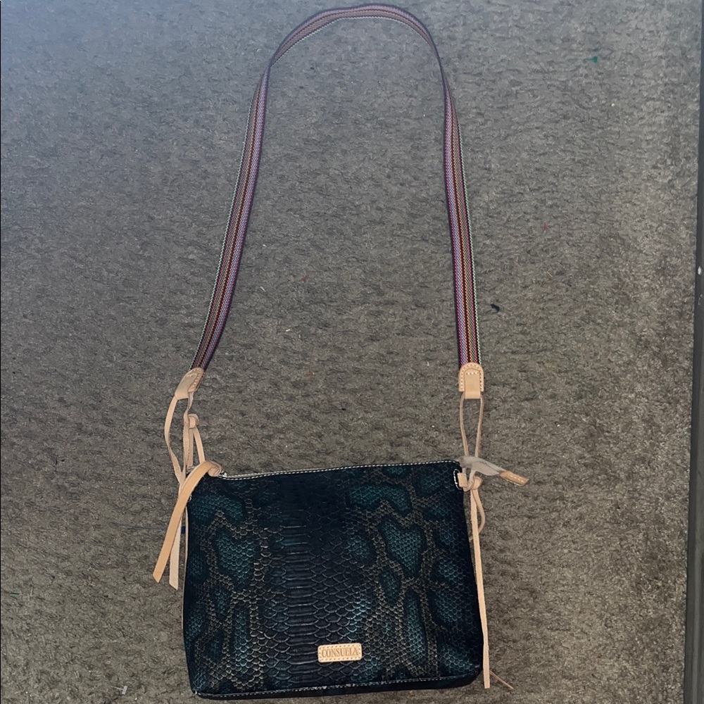 Consuela Teal Snake-Embossed Crossbody with Tan Accents - Picture 4 of 11